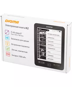 Купить Электронная книга Digma K2G 6" E-ink HD Pearl 758x1024 600MHz/4Gb/microSDHC/подсветка дисплея темно-серый, картинка № 10 в Иркутске в компании Зеон