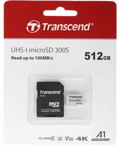 Купить Карта памяти microSDXC Transcend 512Gb 300S + адаптер [TS512GUSD300S-A], картинка № 2 в Иркутске в компании Зеон