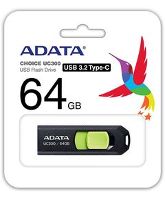 Купить Флеш-диск AData 64Gb UC300 Type-C USB3.2 черный/зеленый [ACHO-UC300-64G-RBK/GN], картинка № 2 в Иркутске в компании Зеон