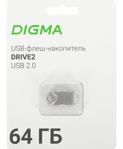 Купить Флеш-диск Digma DRIVE2 64Gb USB2.0 серебристый [DGFUM064A20SR], картинка № 2 в Иркутске в компании Зеон