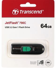 Купить Флеш-диск Transcend Jetflash Type-C 790С 64Gb USB3.0 черный [TS64GJF790C] в Иркутске в компании Зеон