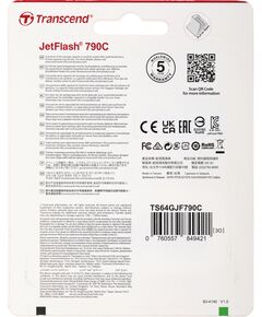 Купить Флеш-диск Transcend Jetflash Type-C 790С 64Gb USB3.0 черный [TS64GJF790C], картинка № 9 в Иркутске в компании Зеон