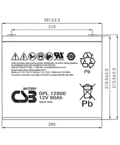 Купить Батарея для ИБП CSB GPL12800 12В 80Ач, картинка № 2 в Иркутске в компании Зеон