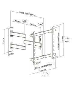 Купить Настенный выдвижной кронштейн Exell EXi-X5044 для ТВ 32-70, 2 колена, VESA 400x400мм, до 50 кг, 59-590 мм от стены, наклон -10°/+5°, поворот +90°/-90°, коррекция уровня +2°/-2°, черный, картинка № 7 в Иркутске в компании Зеон