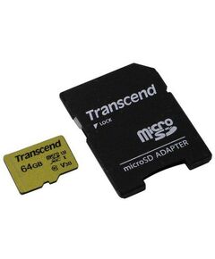 Secure Digital карты: Карта памяти Transcend 64Gb microSDXC UHS-I U3 V30 + microSD-->SD Adapter [TS64GUSD500S] фотографии