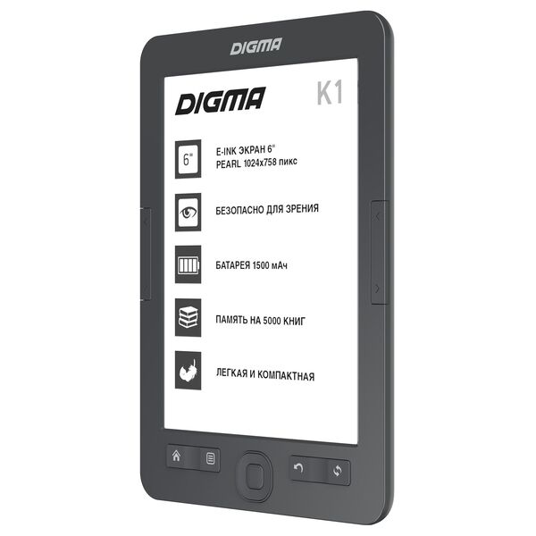 Купить Электронная книга Digma K1G 6" E-ink HD Pearl 758x1024 600MHz 128Mb/4Gb/SD/microSDHC темно-серый, картинка № 3 в Иркутске в компании Зеон