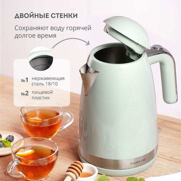 Купить Чайник Galaxy Line GL0332 1.7л. 2200Вт мятный корпус: металл/пластик, картинка № 6 в Иркутске в компании Зеон