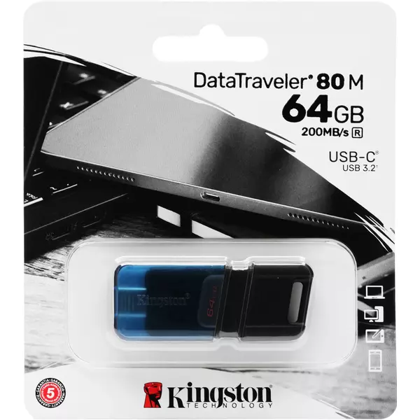 Купить Флеш-диск Kingston DataTraveler 80 M Type-C 64Gb USB3.2 черный [DT80M/64GB], картинка № 3 в Иркутске в компании Зеон